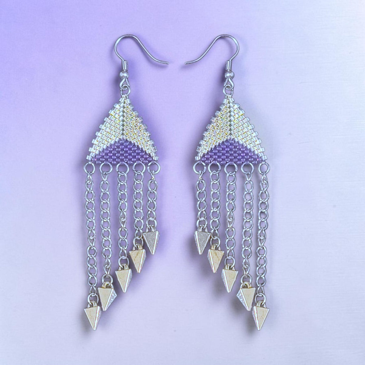 Beaded Spike Earrings Chain Fringe