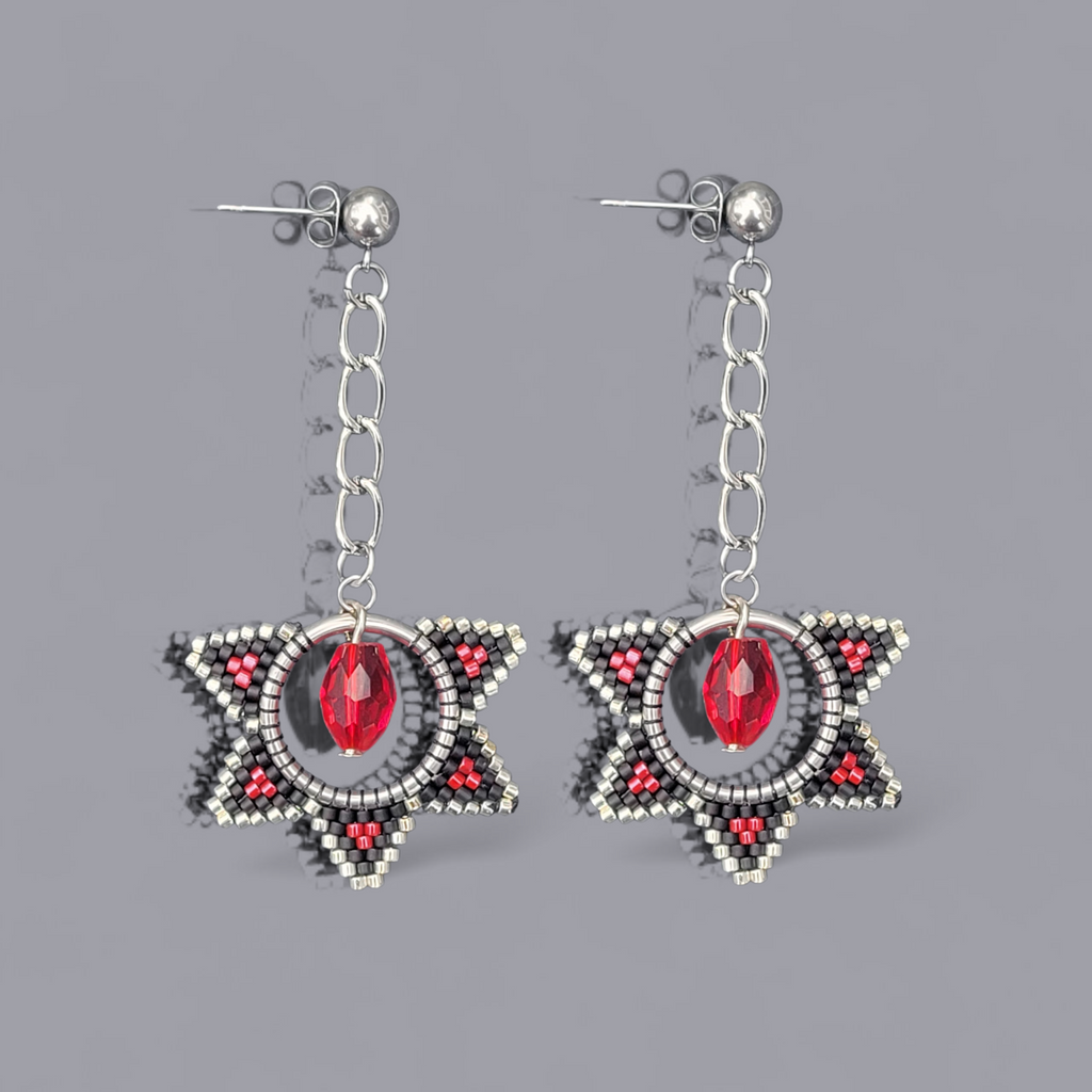 Red Beaded Star Earrings