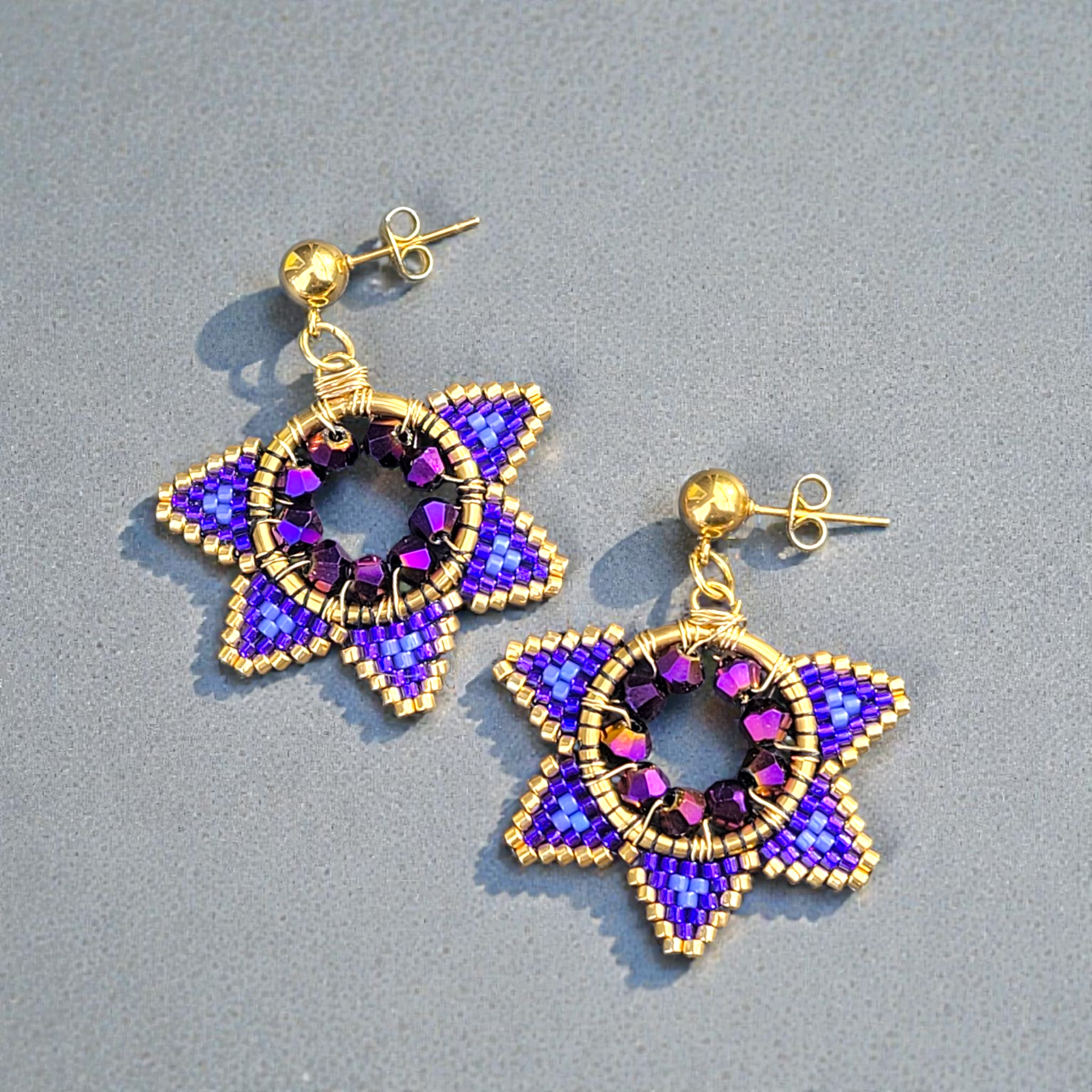 Beaded Purple Star Earrings