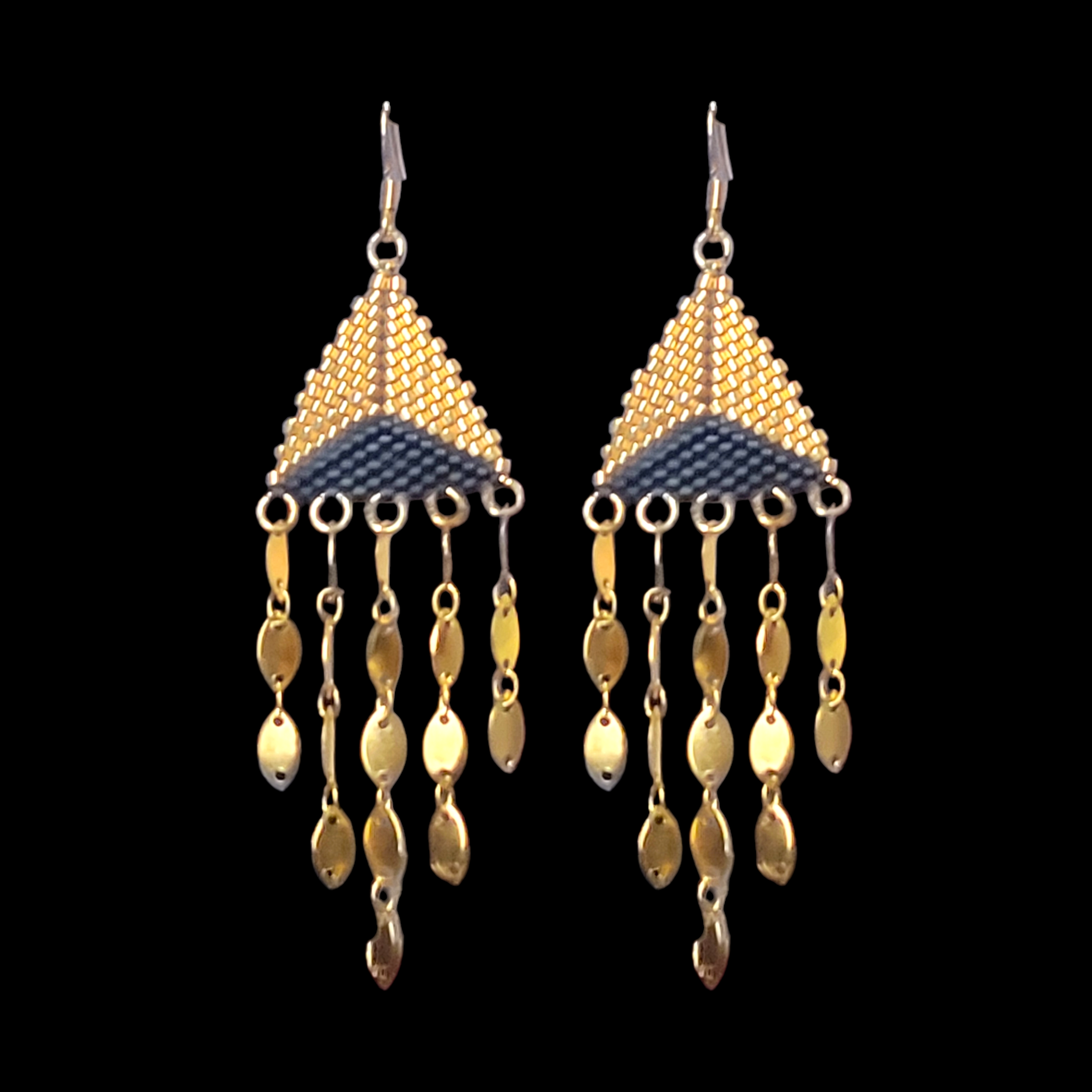 Black and Gold Beaded Fringe Earrings