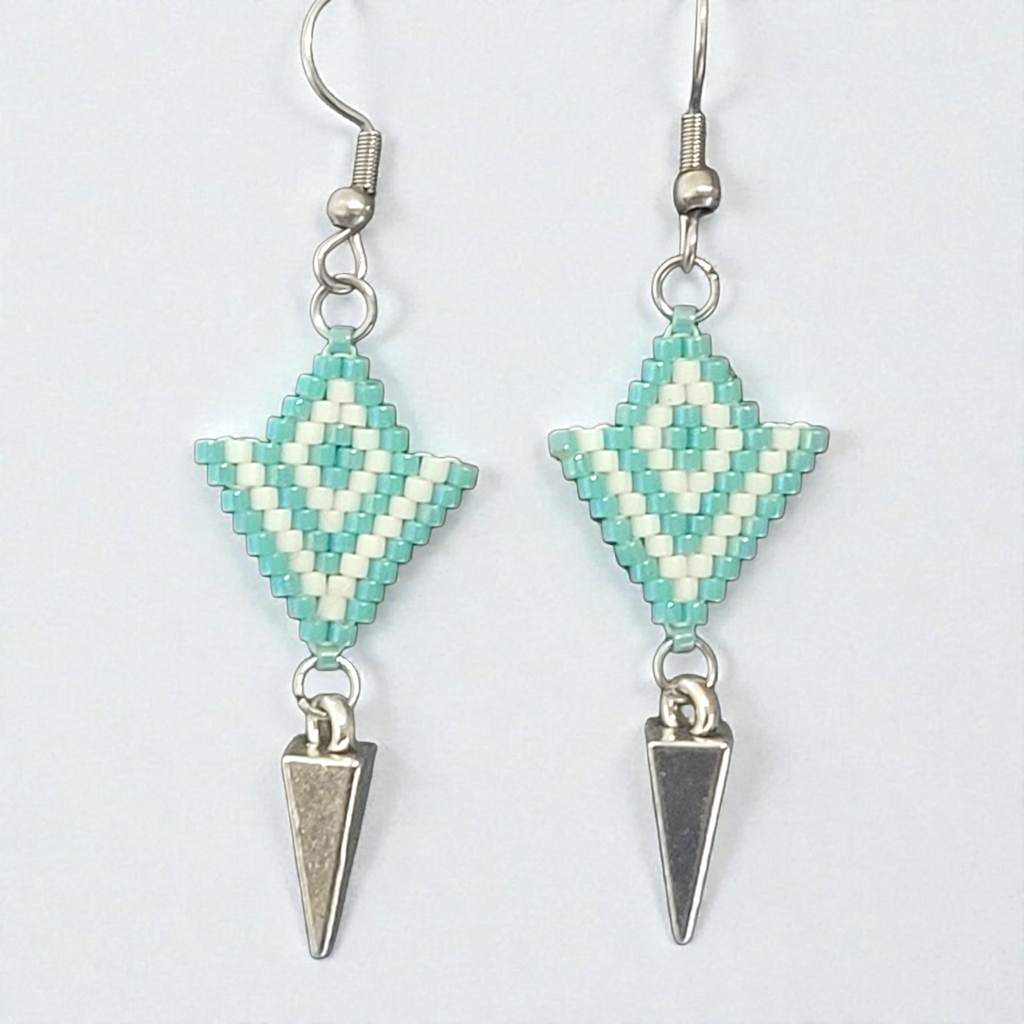 Blue Diamond Beaded Earrings
