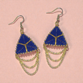 Blue And Gold Beaded Earrings