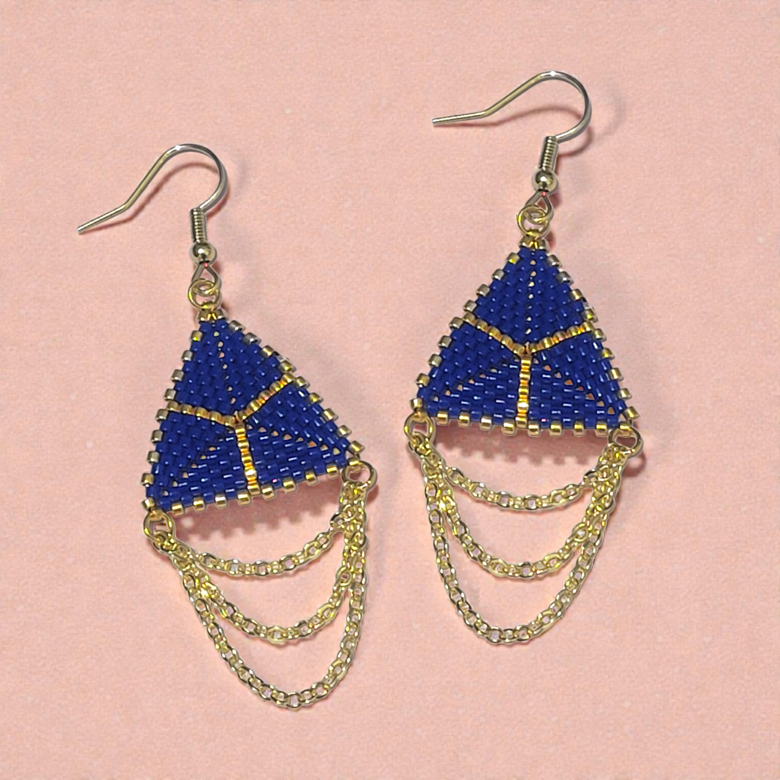 Blue And Gold Beaded Earrings