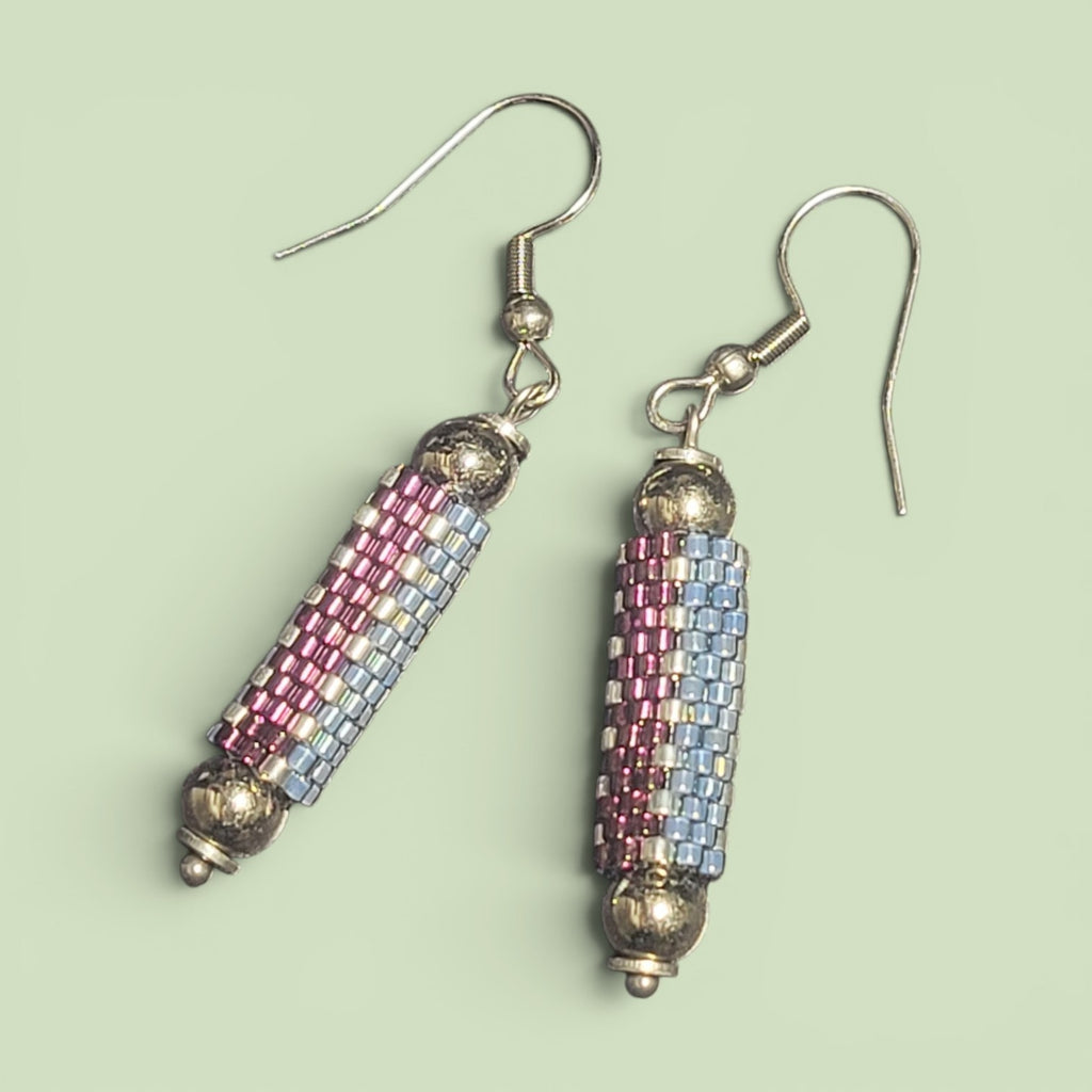 Hand Beaded Cylinder Earrings