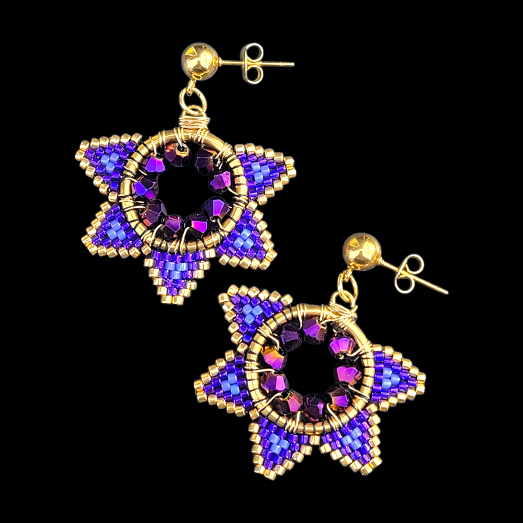 Beaded Purple Star Earrings