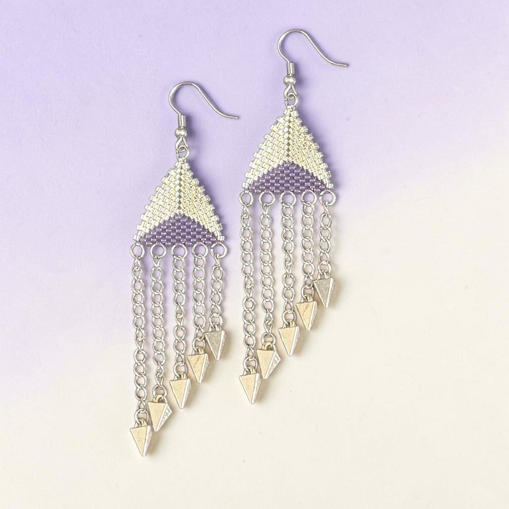 Beaded Spike Earrings Chain Fringe