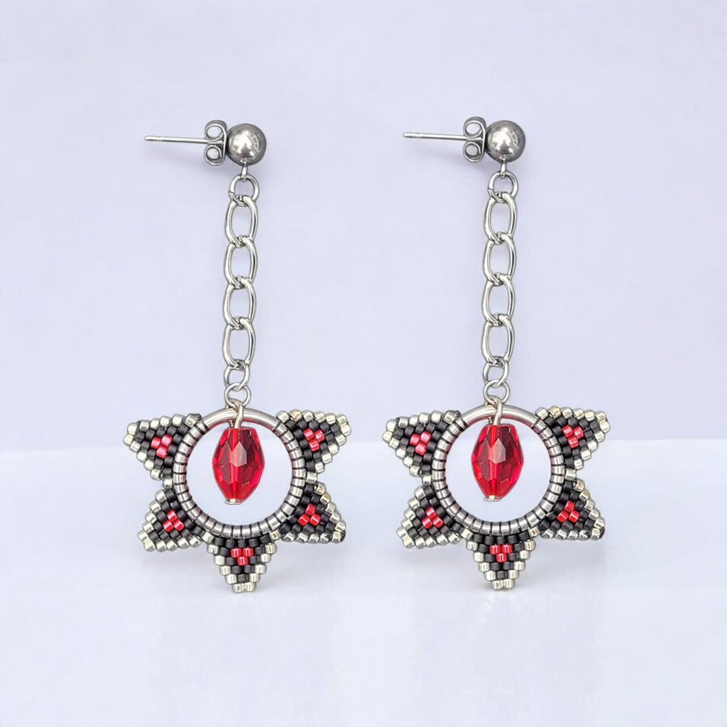 Red Beaded Star Earrings