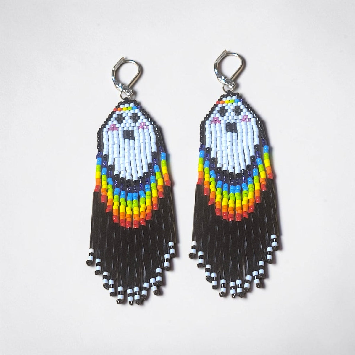 Halloween Ghost Earrings, Beaded Rainbow Fringe Jewelry