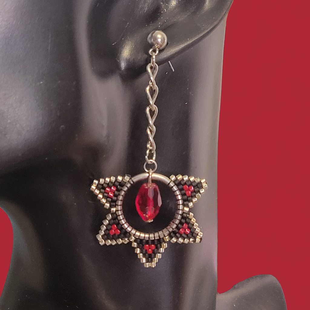 Red Beaded Star Earrings