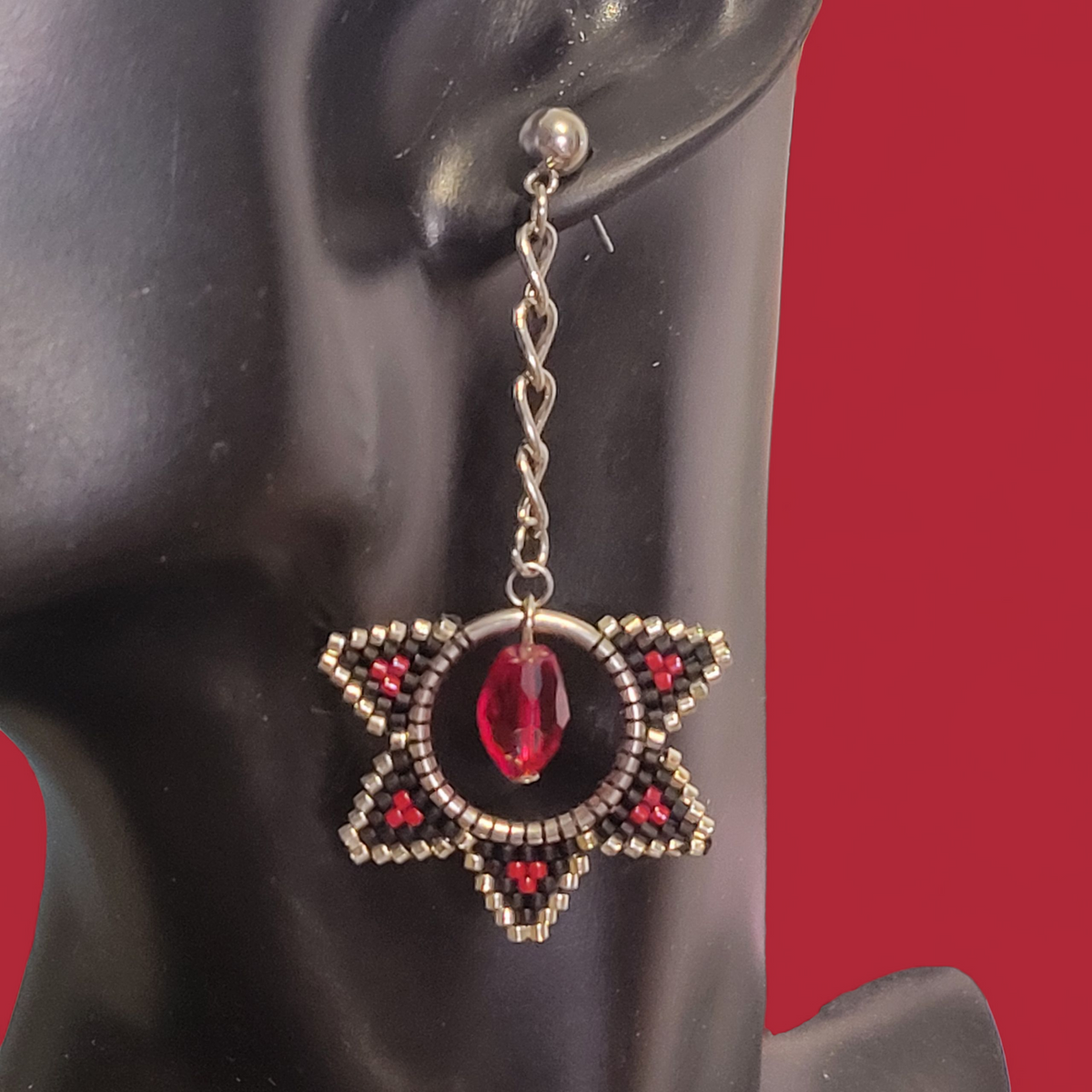 Red Beaded Star Earrings
