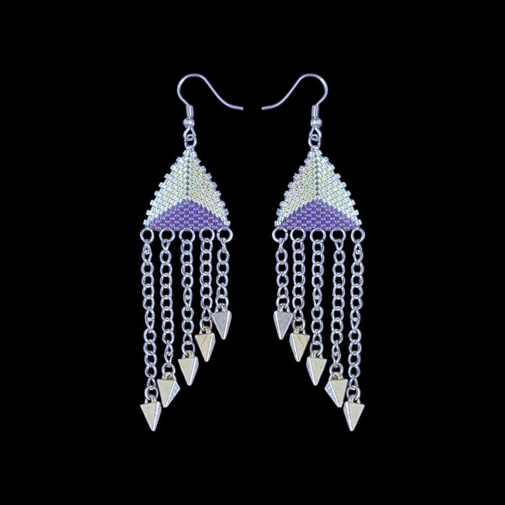 Beaded Spike Earrings Chain Fringe