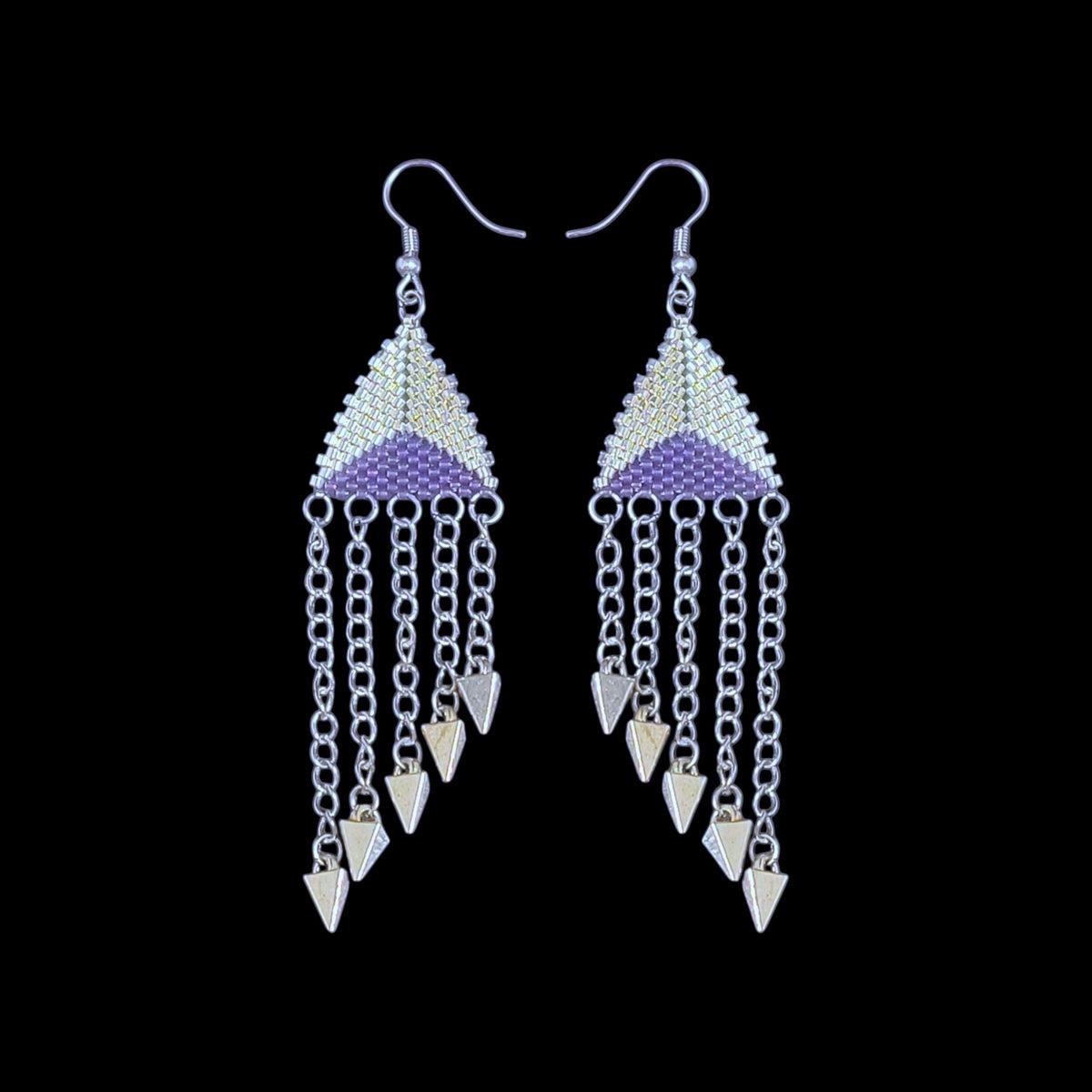 Beaded Spike Earrings Chain Fringe