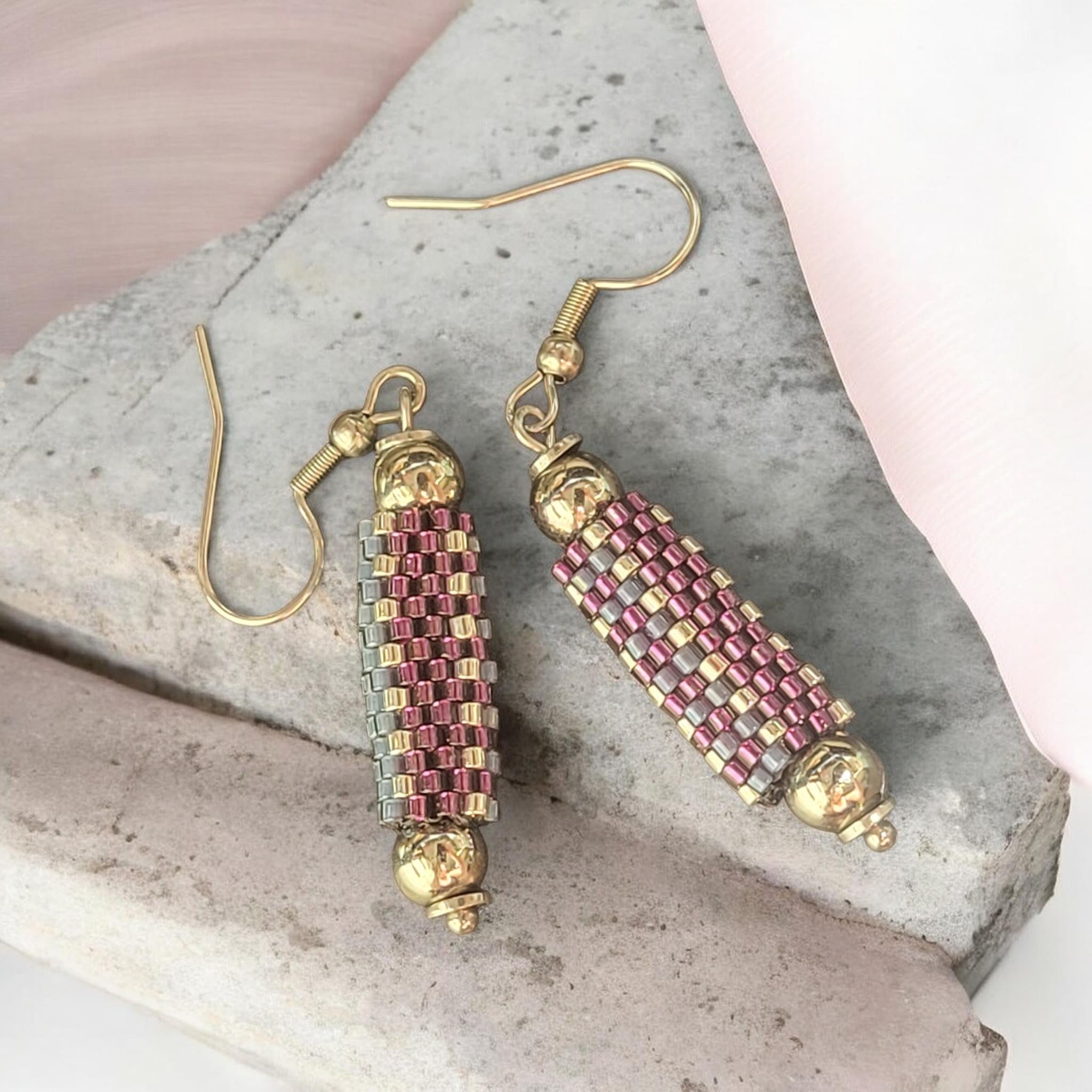 Hand Beaded Cylinder Earrings