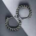 Black and Silver Beaded Hoop Earrings