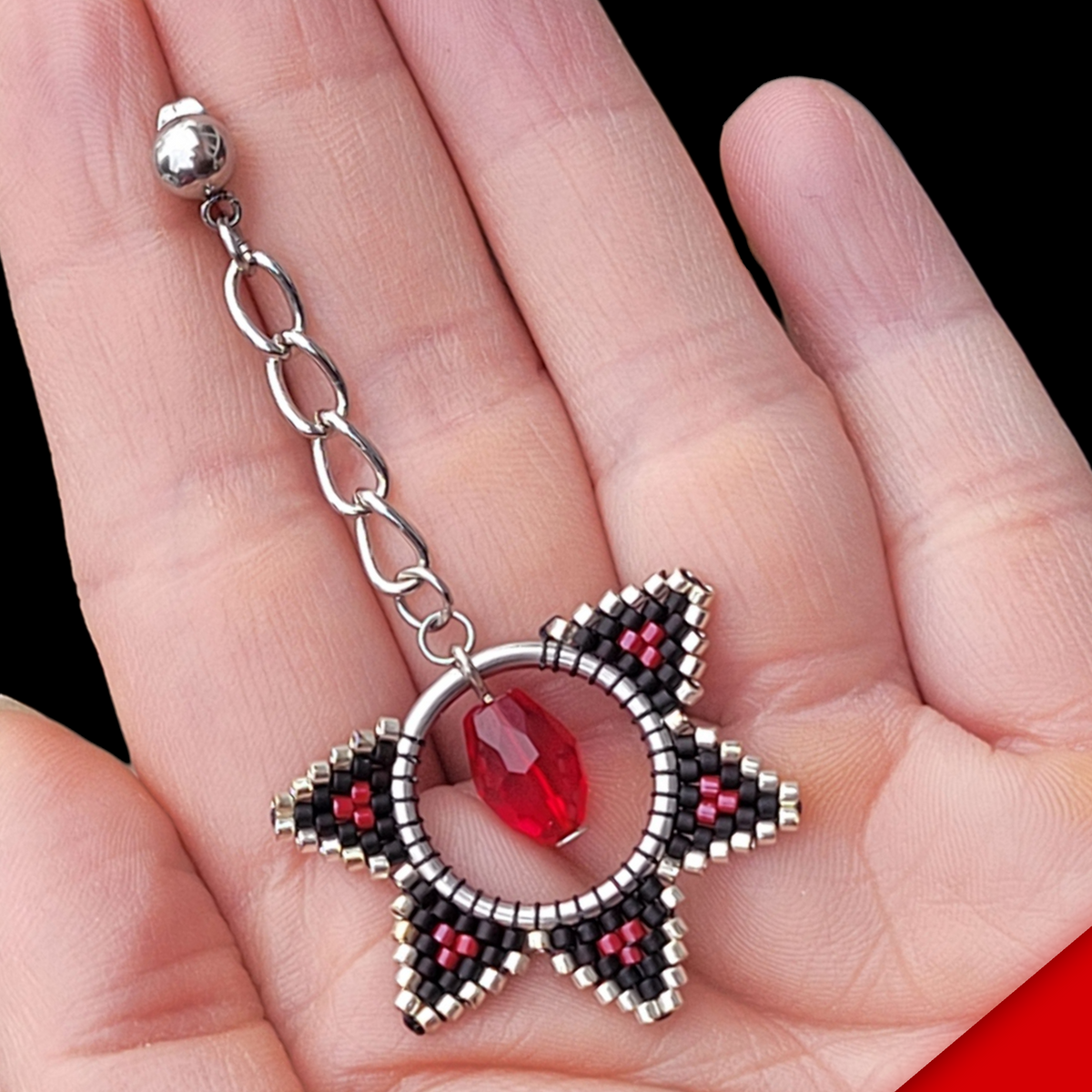 Red Beaded Star Earrings
