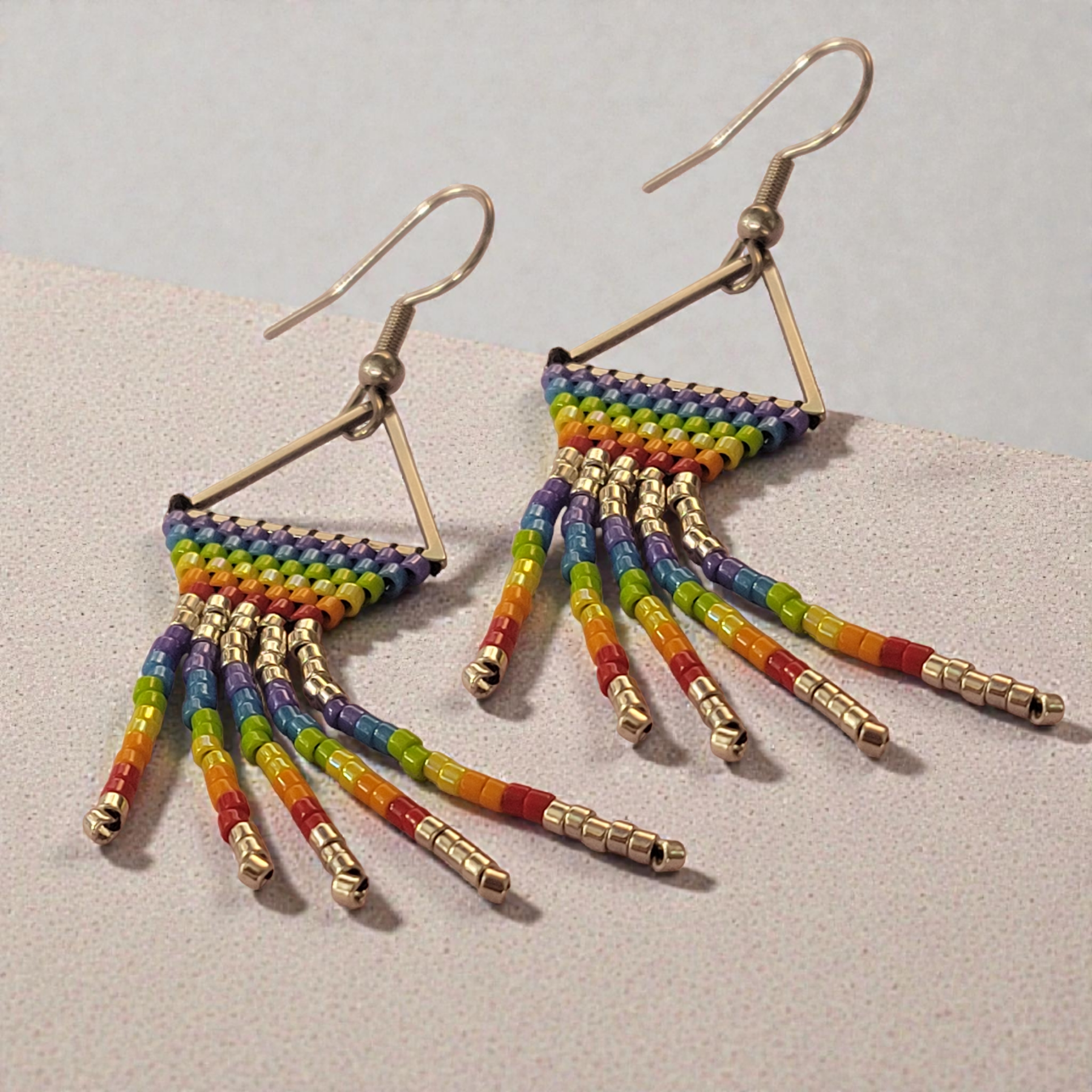 Beaded Rainbow Fringe Earrings