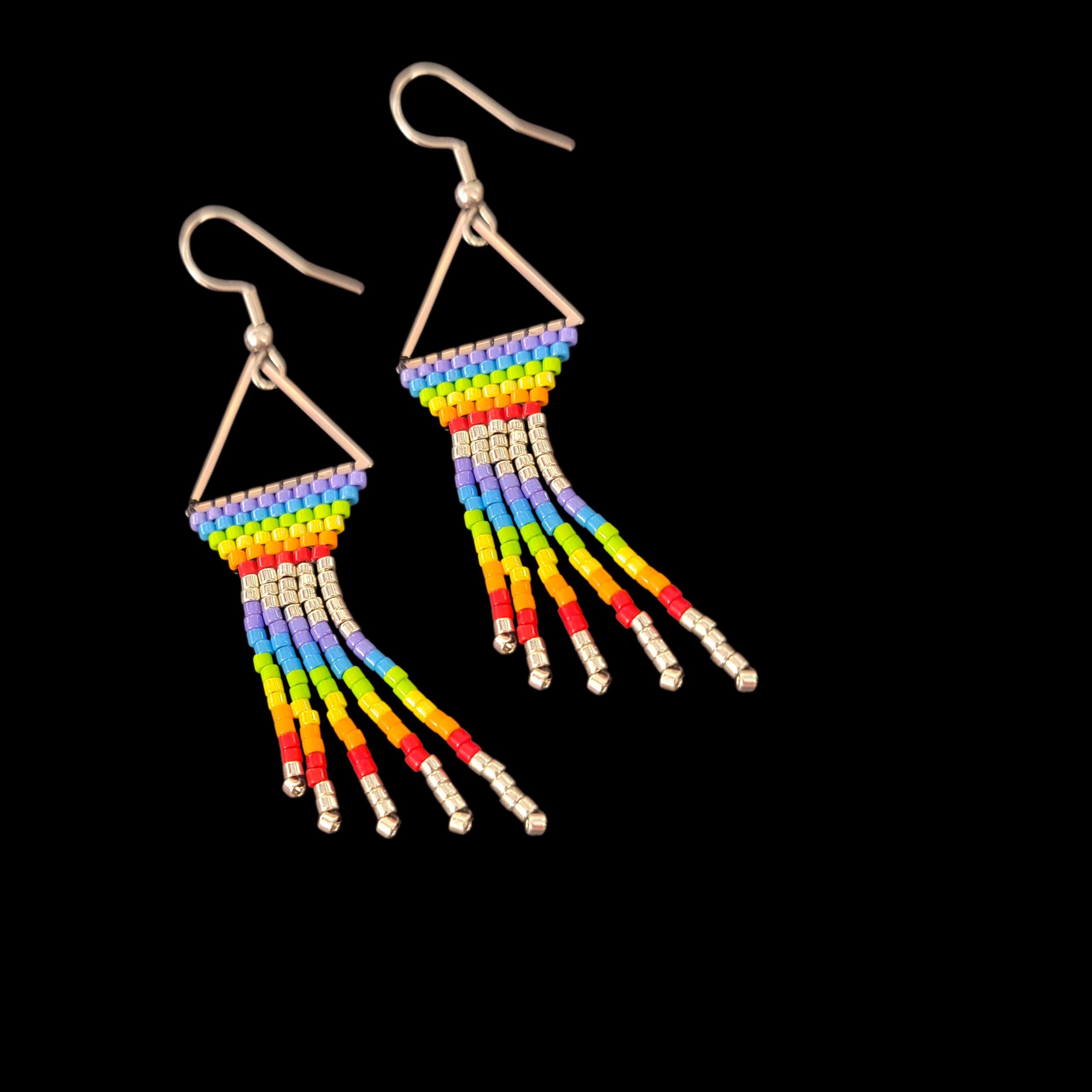 Beaded Rainbow Fringe Earrings