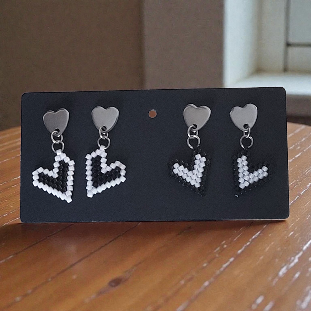 Mini Beaded Heart Earrings Set Of 2 Pairs