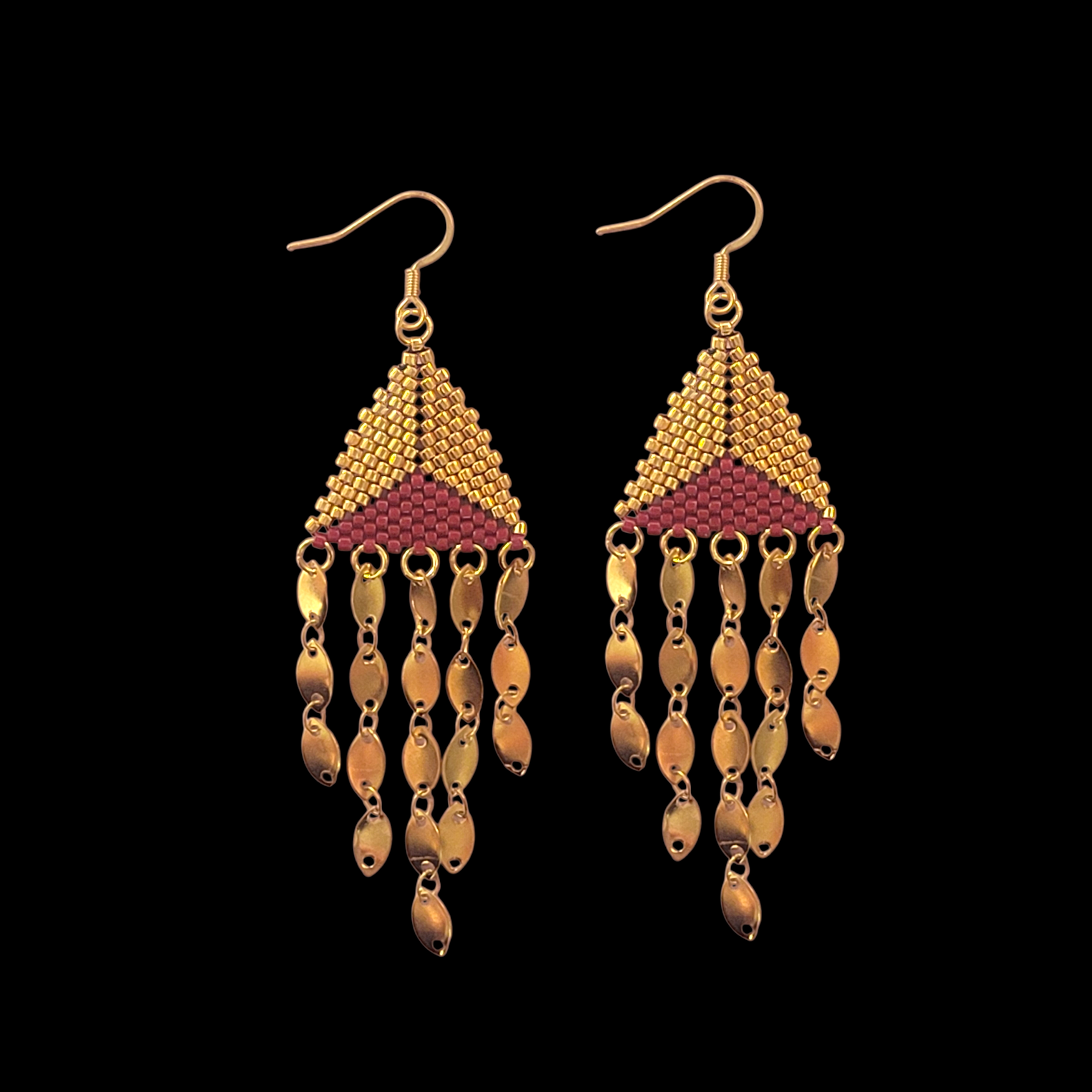 Black and Gold Beaded Fringe Earrings