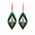Beaded Blue and Gold Earrings